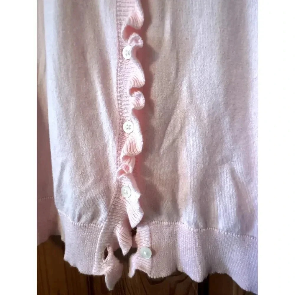 Lauren Ralph Lauren Cardigan 2X Pink Ruffle Trim Cotton Knit Coquette - Picture 3 of 8